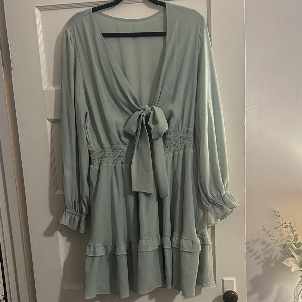 Elegant Sage Green Dress with Bow Detail
